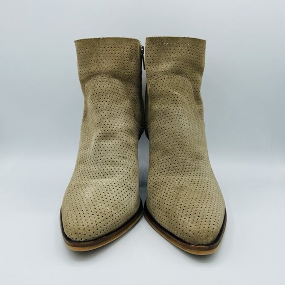 Vince Camuto Womens Boots Size 11M Tan Suede Leather Side Zip Ankle Heel Booties - Picture 4 of 13